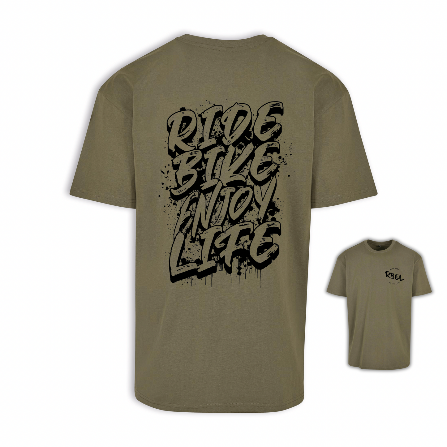 Ride Bike Enjoy Life - Olive/Schwarz Oversize Shirt