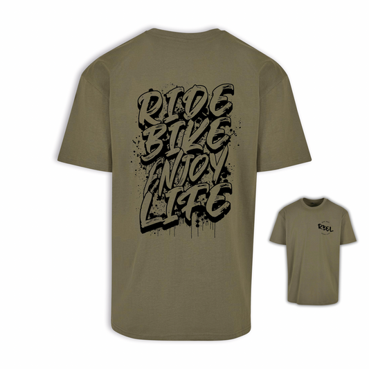 Ride Bike Enjoy Life - Olive/Schwarz Oversize Shirt