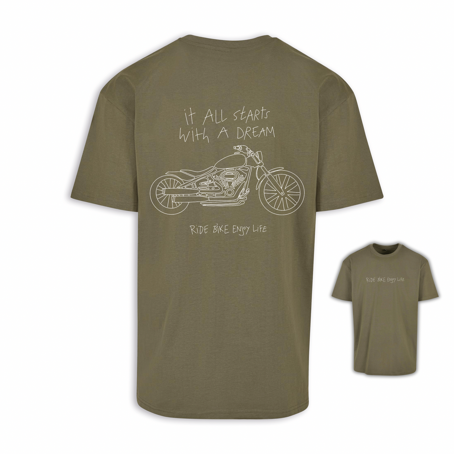 It All Starts With A Dream - Olive/Weiß Oversize Shirt