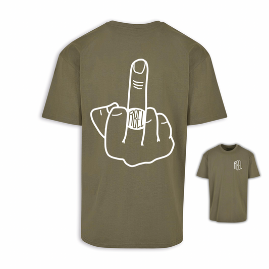 Mittelfinger - Olive/Weiß Oversize Shirt