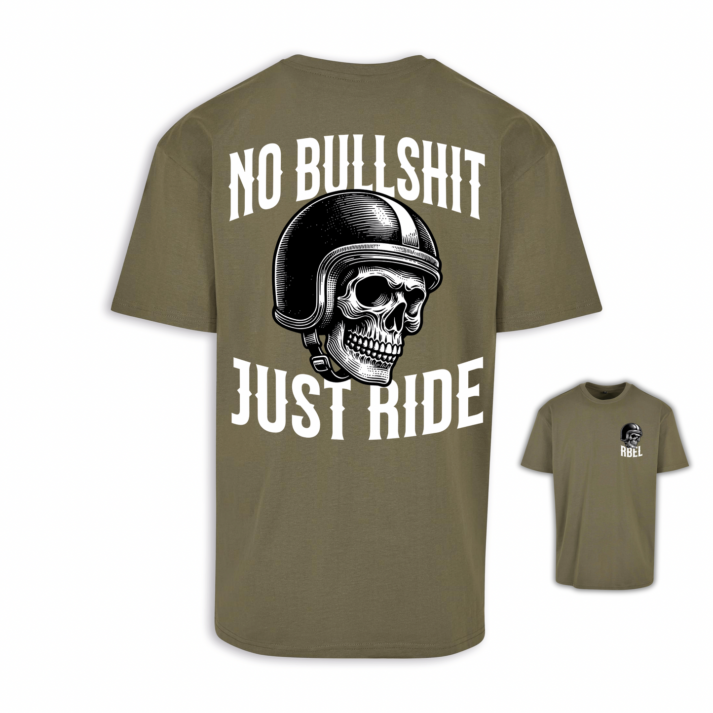No Bullshit - Olive/Weiß Oversize Shirt