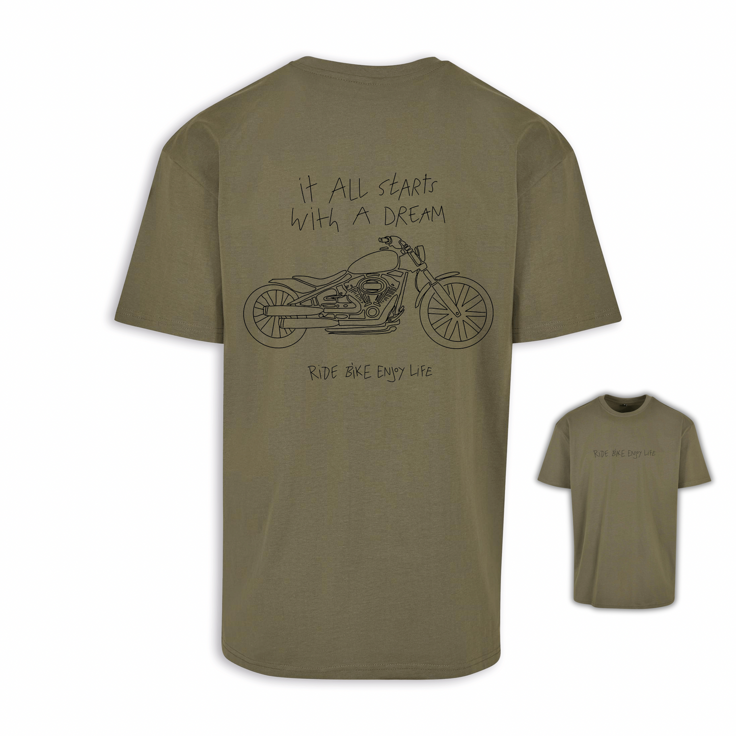 It All Starts With A Dream - Olive/Schwarz Oversize Shirt