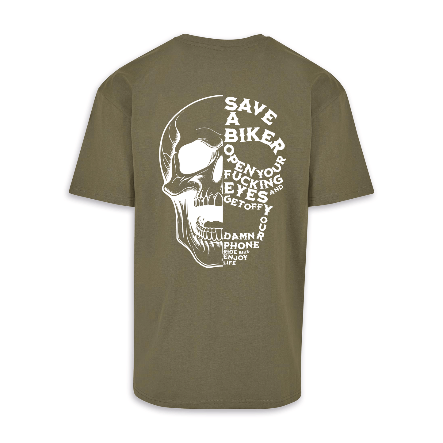 Save A Biker - Olive/Weiß Oversize Shirt