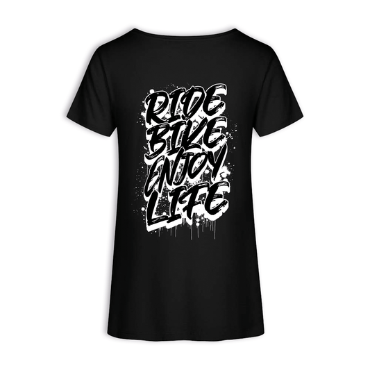 Ride Bike Enjoy Life Graffiti - Schwarz Frauen Shirt
