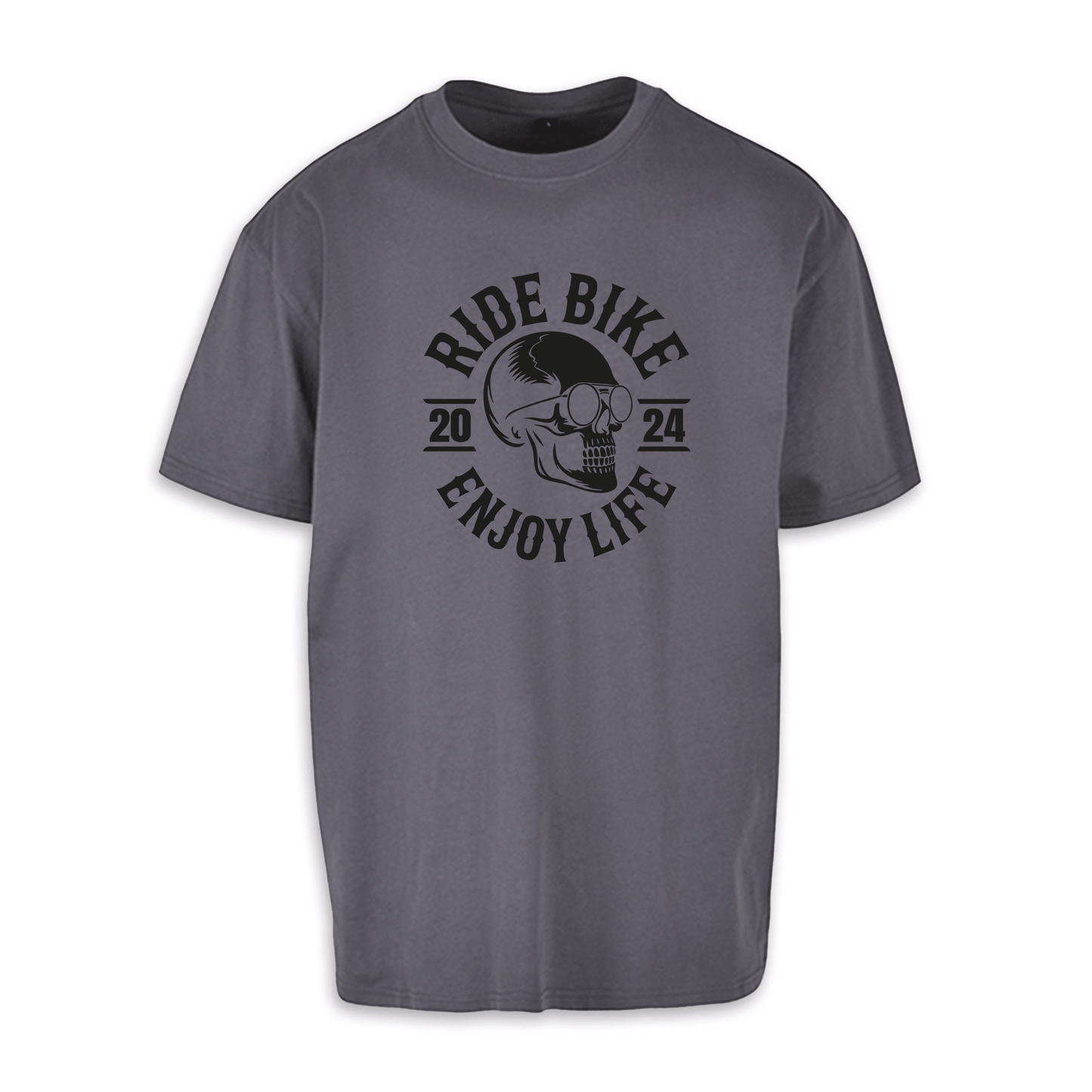 RIDE BIKE ENJOY LIFE Front  - Dunkelgrau/Schwarz Oversize Shirt