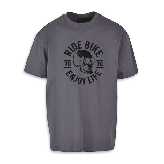 RIDE BIKE ENJOY LIFE Front  - Dunkelgrau/Schwarz Oversize Shirt