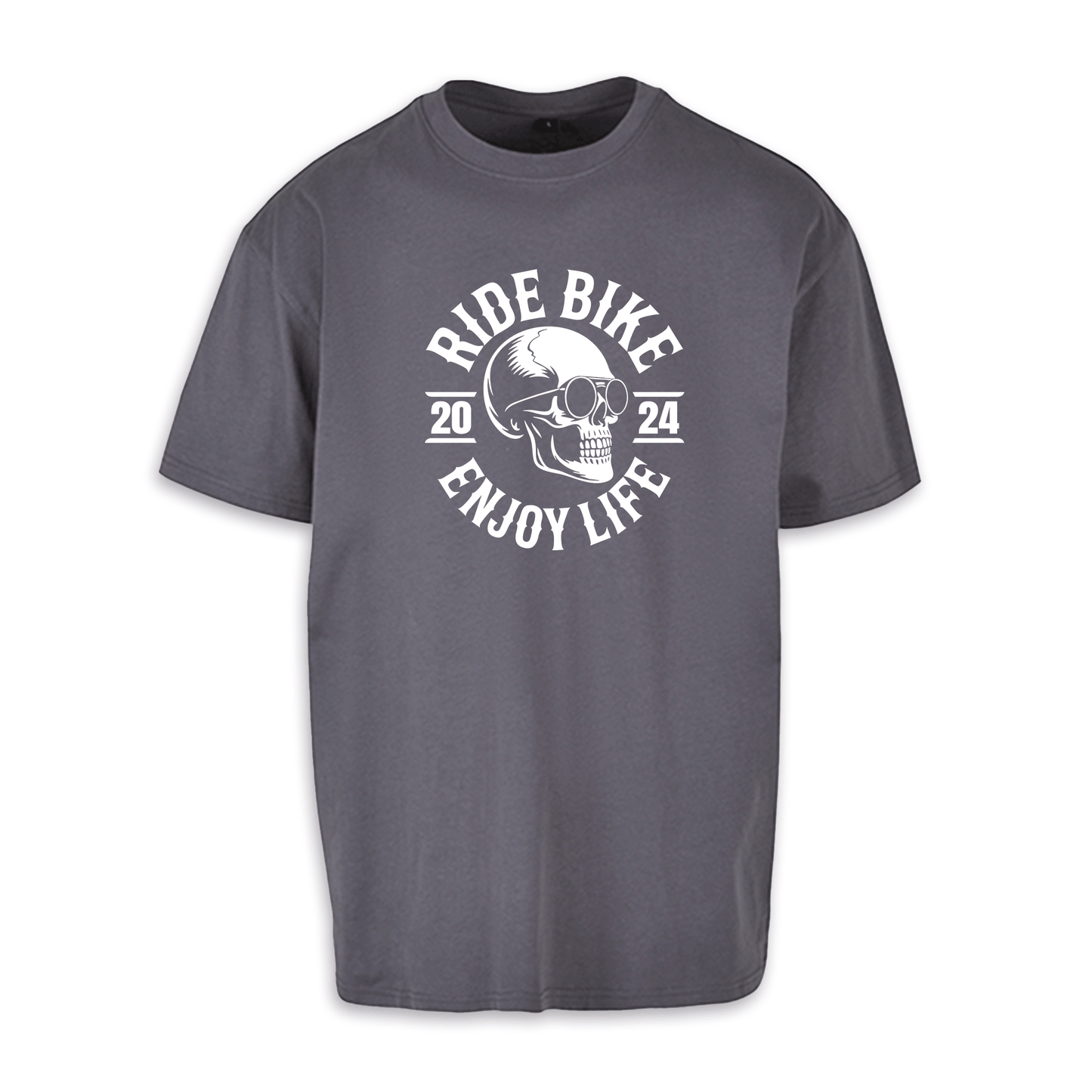 RIDE BIKE ENJOY LIFE Front - Dunkelgrau/Weiß Oversize Shirt