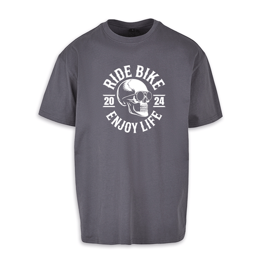 RIDE BIKE ENJOY LIFE Front - Dunkelgrau/Weiß Oversize Shirt