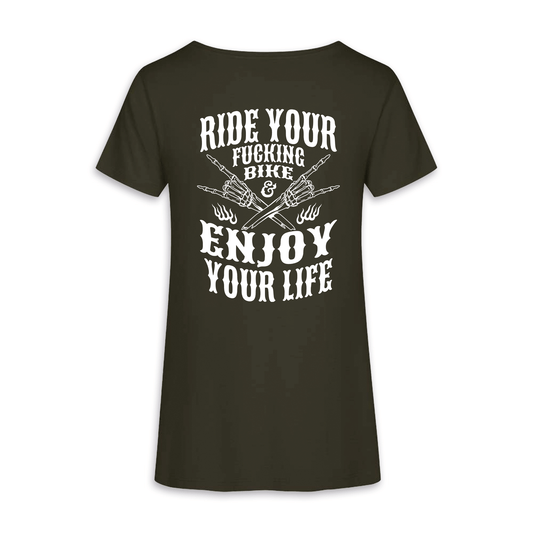 Enjoy Your Life - Khaki/Weiß Frauen Shirt