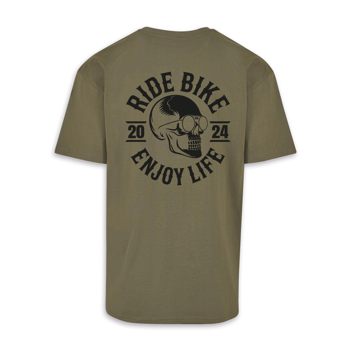 RIDE BIKE ENJOY LIFE - Olive/Schwarz Oversize Shirt