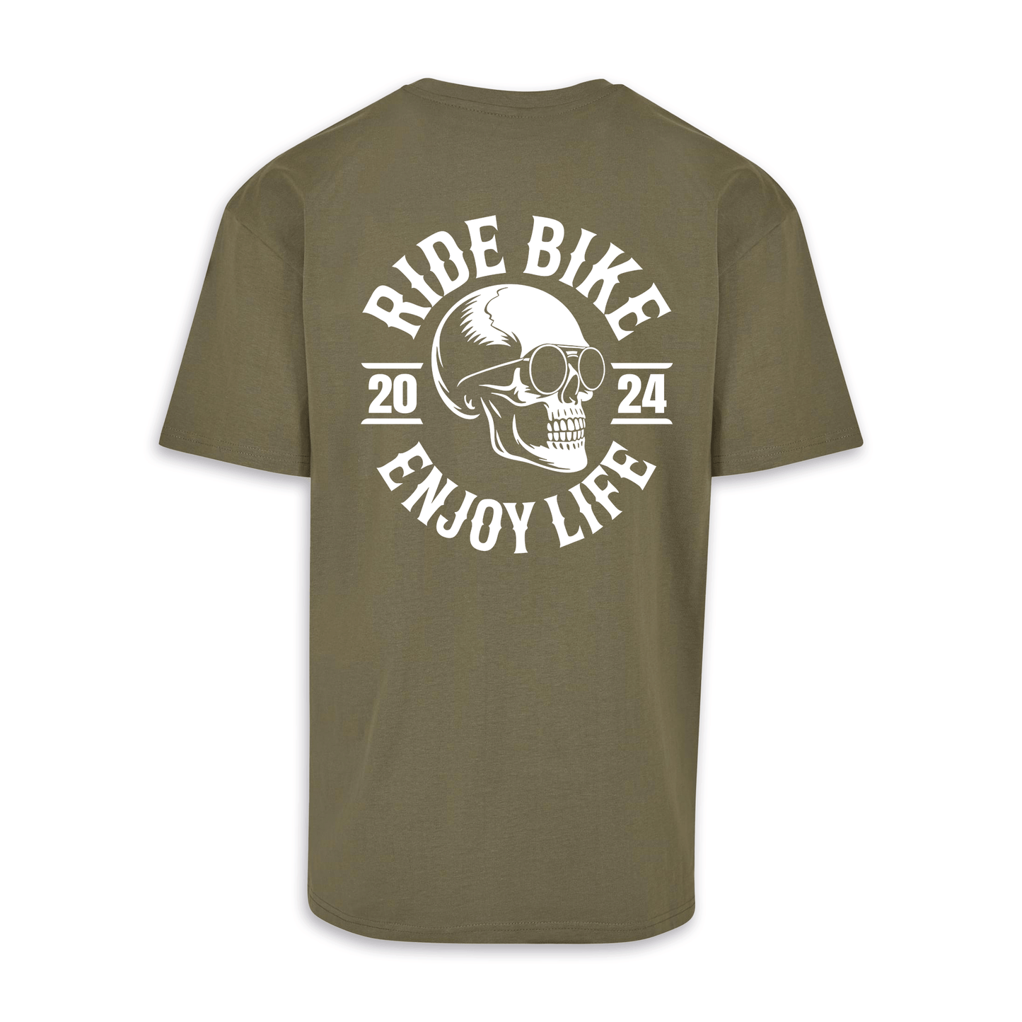 RIDE BIKE ENJOY LIFE - Olive/Weiß Oversize Shirt