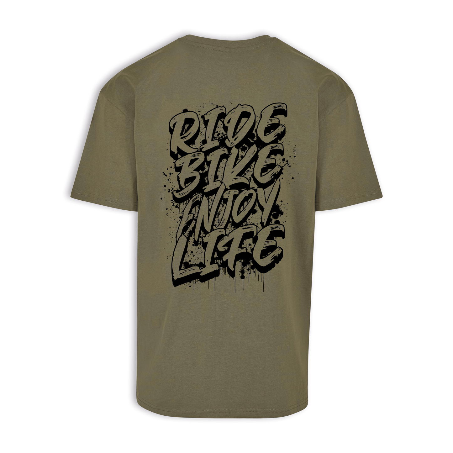 Ride Bike Enjoy Life - Olive/Schwarz Oversize Shirt