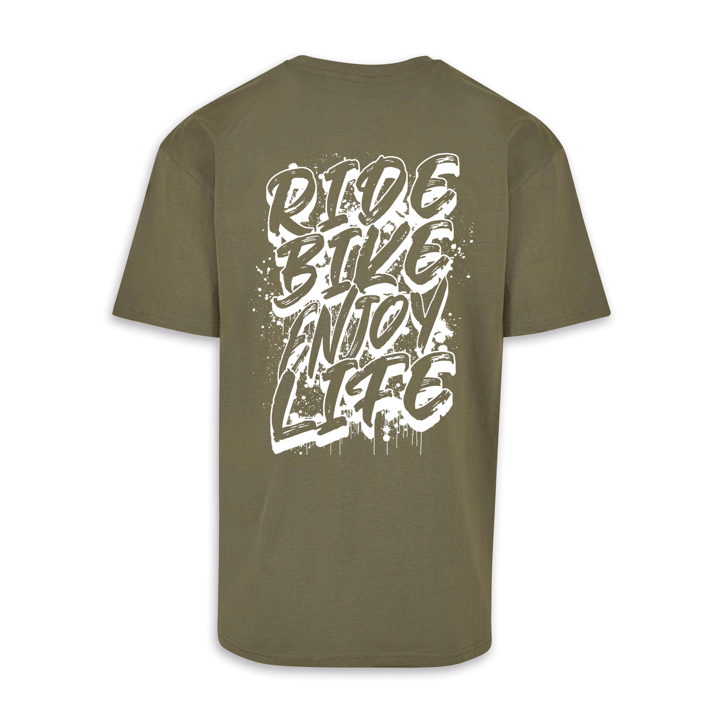 Ride Bike Enjoy Life - Olive/Weiß Oversize Shirt