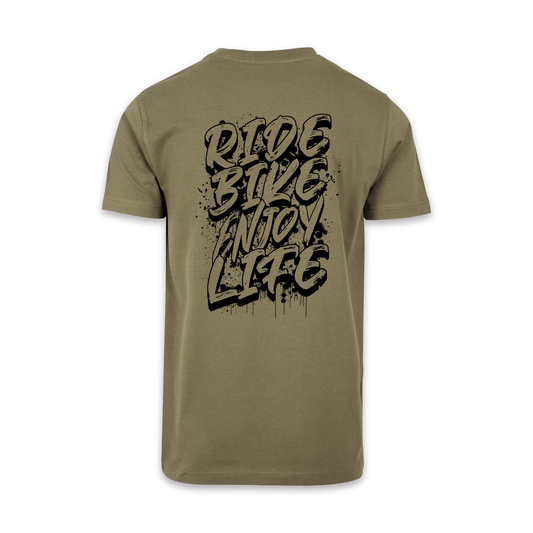 Ride Bike Enjoy Life Graffiti - Olive/Schwarz Männer Shirt