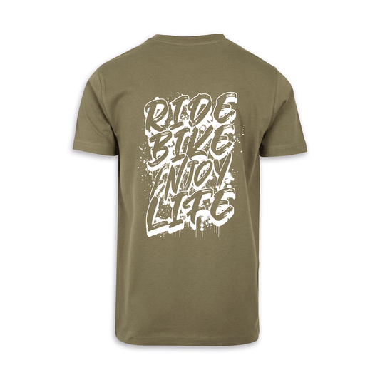 Ride Bike Enjoy Life Graffiti - Olive/Weiß Männer Shirt