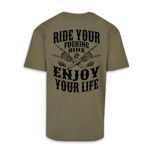 Enjoy Your Life - Olive/Schwarz Oversize Shirt