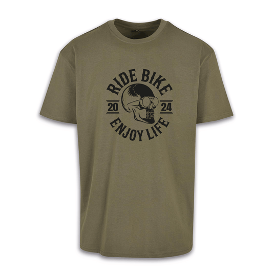 RIDE BIKE ENJOY LIFE Front - Olive/Schwarz Oversize Shirt
