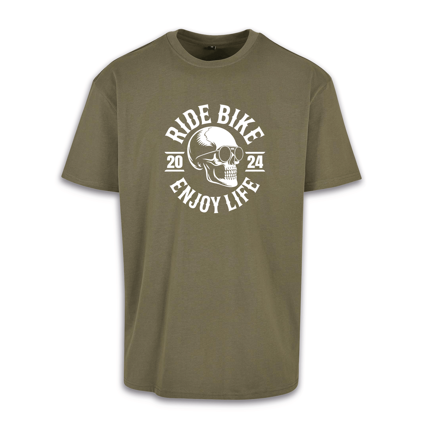 RIDE BIKE ENJOY LIFE Front - Olive/Weiß Oversize Shirt