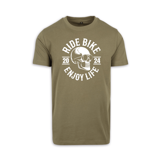 RIDE BIKE ENJOY LIFE Front - Olive/Weiß Männer Shirt