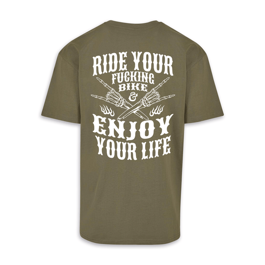 Enjoy Your Life - Olive/Weiß Oversize Shirt