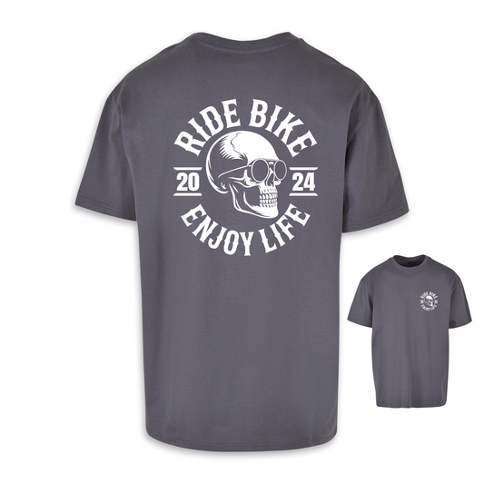RIDE BIKE ENJOY LIFE - Dunkelgrau/weiß Oversize Shirt