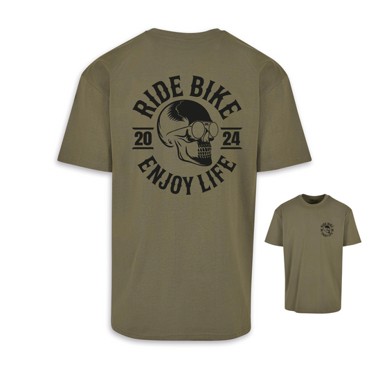 RIDE BIKE ENJOY LIFE - Olive/Schwarz Oversize Shirt