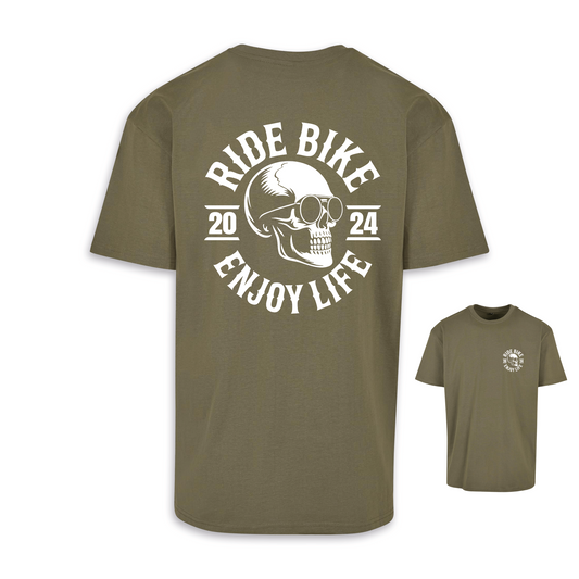 RIDE BIKE ENJOY LIFE - Olive/Weiß Oversize Shirt