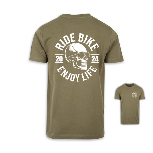 RIDE BIKE ENJOY LIFE - Olive/Weiß Männer Shirt
