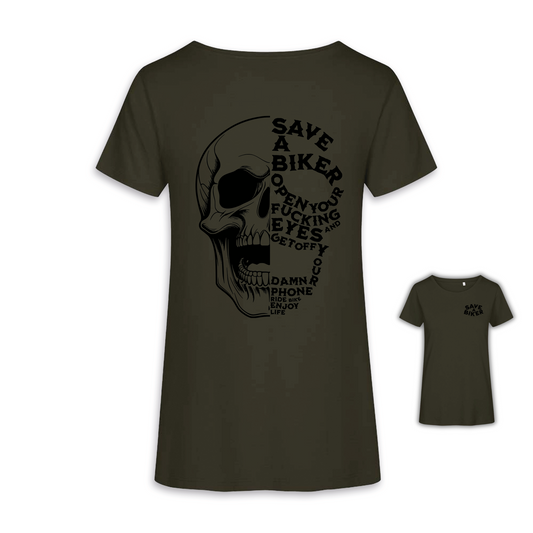 Save A Biker - Khaki/Schwarz Frauen Shirt