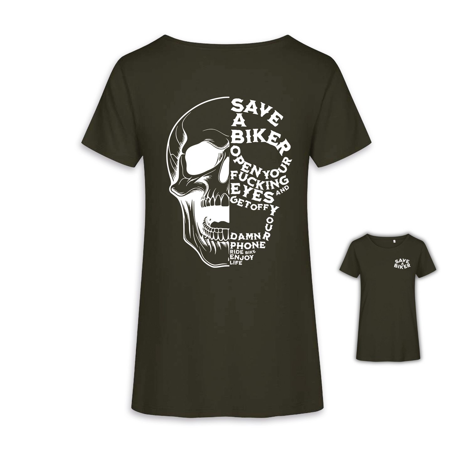 Save A Biker - Khaki/Weiß Frauen Shirt