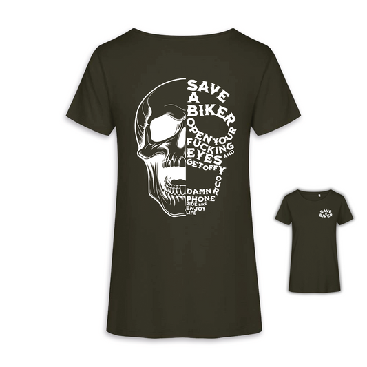 Save A Biker - Khaki/Weiß Frauen Shirt