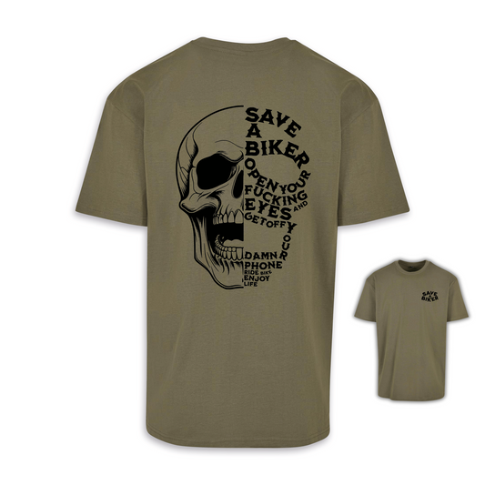 Save A Biker - Olive/Schwarz Oversize Shirt