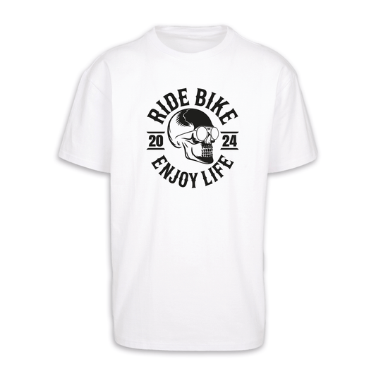 RIDE BIKE ENJOY LIFE Front - Weiß Oversize Shirt