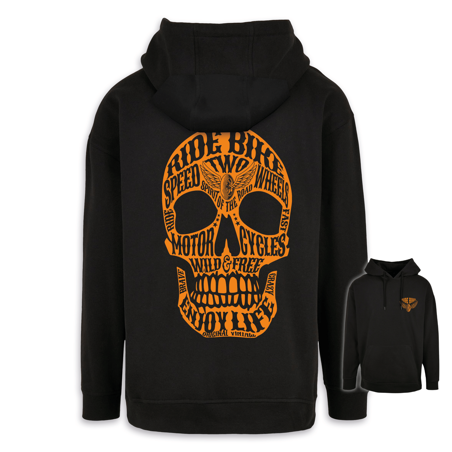 Wild & Free - Schwarz/Orange Oversize Hoodie